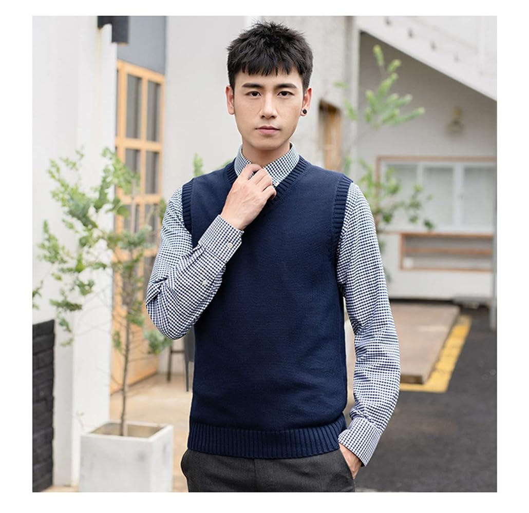 Mens Sleeveless V-Neck Sweater Vest Knitted Ribbed Cotton